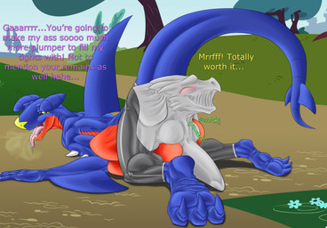abdominal_bulge all_fours anal anal_head_gulp anal_vore anal_vore_in_clothing anthro aroused balls big_balls big_bulge big_penis big_tail blush bodily_fluids bottomwear bulge clothing detailed_bulge digestion_implied drooling duo erection flustered genitals groan half-closed_eyes implied_fatal imprint inside_clothing leggings legwear looking_over_shoulders lustful_gaze lying male male/male male_pred moan muffled narrowed_eyes on_front onomatopoeia open_mouth pants paws penis predator/prey prey_outline raised_tail saliva same_size_vore seductive slutty_face soft_vore sound_effects spandex squelching squirming stretched_anus stretchy_fabric tail tenting text thick_tail tight_belly tight_bottomwear tight_bulges tight_clothing tight_pants tight_underwear tongue tongue_out trapped_in_clothing trapped_in_underwear underwear vore wide_mouth willing_prey conditional_dnp samagthrav2 hasbro my_little_pony mythology nintendo pokemon sunthraa dragon garchomp generation_4_pokemon mythological_creature mythological_scalie pokemon_(species) scalie english_text hi_res