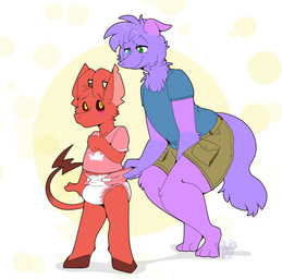 ageplay ambiguous_gender anthro blush caretaker clean_diaper clothed clothing diaper diaper_check dominant dominant_male duo embarrassed fur humiliation infantilism male purple_body purple_fur red_body red_fur roleplay simple_background size_difference timid wearing_diaper white_diaper maynara burbur_(wiprogress) dakota_(wiprogress) demon imp mammal squirmle worm absurd_res digital_drawing_(artwork) digital_media_(artwork) hi_res nonbinary_(lore)