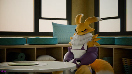 anthro armwear bikini breasts cat_panties clothing eyes_closed female inside meditation medium_breasts solo swimwear two-piece_swimsuit lir bandai_namco digimon digimon_(species) renamon 16:9 3d_(artwork) digital_media_(artwork) hi_res widescreen