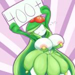 areola big_breasts breasts eyes_closed female holding_object huge_breasts nipples non-mammal_breasts non-mammal_nipples plant sign simple_background solo masked-agent nintendo pokemon lily_(immortalstar) elemental_creature elemental_humanoid flora_fauna generation_5_pokemon humanoid lilligant plant_humanoid pokemon_(species) 1:1 hi_res