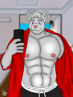 abs anthro big_muscles big_pecs electronics male muscular pecs phone randy(saddragon16 selfie solo saddragon16_(artist) mammal murid murine rat rodent