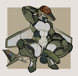 aircraft airplane airplane_wings anthro balls cockpit crouching erection foreskin genitals green_body jet machine male not_furry penis simple_background solo tail vehicle wings sidioskiere alpha_jet mason_(character) aeromorph living_aircraft living_machine living_vehicle robot digital_media_(artwork) hi_res