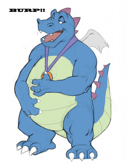 anthro belly big_belly blue_body blue_scales burping claws finger_claws hand_on_belly jewelry male medallion necklace onomatopoeia open_mouth scales solo sound_effects spiked_tail spikes spikes_(anatomy) standing tail teeth text toe_claws tongue wings canson dragon_tales mythology pbs ord_(dragon_tales) dragon mythological_creature mythological_scalie scalie english_text hi_res