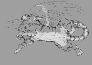 animal_genitalia animal_vulva anus beak cheek_tuft claws eyelashes facial_tuft feathers feline_genitalia feline_vulva female feral fluffy genitals half-closed_eyes lying narrowed_eyes neck_tuft on_side paws solo stripes tail tuft vulva wings blajn mythology namugriff avian bird felid gryphon mammal mythological_avian mythological_creature pantherine tiger 2025 black_and_white hi_res monochrome sketch
