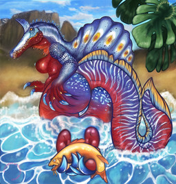 anthro bared_teeth beach breasts butt claws feet female finger_claws foot_focus genitals mouth_closed nipples non-mammal_breasts non-mammal_nipples non-mammal_vulva paws plantigrade presenting presenting_hindquarters sex_on_the_beach solo tail teeth toe_claws vulva hugg.bees dinosaur prehistoric_species reptile saurischian scalie spinosaurid spinosaurus spinosaurus_mirabilis theropod absurd_res hi_res