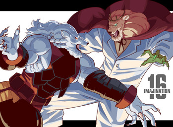 5_fingers anthro black_nose cape claws clothing duo fingers fur humanoid_hands male muscular muscular_anthro muscular_male open_mouth red_cape red_clothing white_body white_fur imajination16 adventure_time cartoon_network image_comics invincible_(image_comics) thokk_(invincible) vampire_king dornian felid lion mammal pantherine vampire 2025 absurd_res colored hi_res