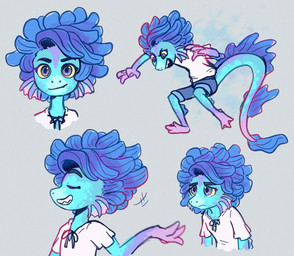 blue_eyes clothed clothing male simple_background smile solo split_form icelectricspyro disney luca_(pixar) pixar fan_character aquatic humanoid merfolk 2021 digital_media_(artwork) hi_res
