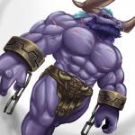 abs anthro barazoku beard biceps big_muscles bottomwear chain clothing facial_hair facial_piercing hair horn huge_muscles loincloth male manly muscular muscular_anthro muscular_male navel nose_piercing nose_ring pecs piercing red_eyes ring_piercing scar solo standing teeth thick_thighs triceps weedwolf league_of_legends riot_games tencent alistar_(lol) bovid bovine cattle mammal 1:1 hi_res