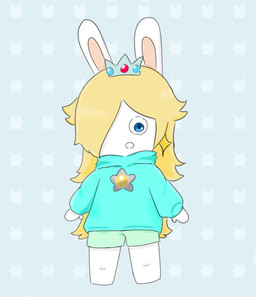 anthro blonde_hair blue_clothing blue_eyes blue_sweater blue_topwear bottomwear clothed clothed_anthro clothed_female clothing crown ear_piercing featureless_legs female female_anthro flat_chested fully_clothed fully_clothed_anthro fully_clothed_female fur gem green_bottomwear green_clothing green_shorts grey_background hair hair_over_eye headgear light long_ears looking_at_viewer mitten_hands noseless pattern_background piercing ruby_(gem) sapphire_(gem) shorts simple_background solo standing surprised sweater tan_inner_ear topwear white_body white_fur white_mouth peypey_mei1925 mario_bros mario_plus_rabbids_sparks_of_hope nintendo raving_rabbids rayman_(series) ubisoft rabbid_rosalina lagomorph mammal rabbid 2023 colored crossover digital_drawing_(artwork) digital_media_(artwork) english_description full-length_portrait hi_res lighting portrait shaded
