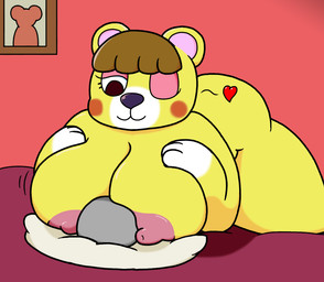 ambiguous_gender anthro anthrofied areola big_breasts blush breast_smother breasts duo faceless_character faceless_male female female/ambiguous huge_breasts larger_female male nipples nude simple_background size_difference smaller_ambiguous smile smothering wide_hips mr.under animal_crossing nintendo anon tammy_(animal_crossing) bear mammal 2016 digital_media_(artwork)