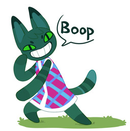 ambiguous_gender anthro bent_arm blue_clothing clothed clothing dialogue front_view fur grass green_body green_eyes green_fur green_tail grin head_tuft looking_at_viewer pattern_clothing pattern_shirt pattern_topwear pink_clothing plaid plaid_clothing plaid_shirt plaid_topwear plant pose pupils shirt simple_background slit_pupils smile solo speech_bubble standing striped_body stripes tail teeth text toony topwear tuft unsigned white_background white_clothing corzh77 animal_crossing nintendo domestic_cat felid feline felis mammal absurd_res english_text full-length_portrait hi_res portrait