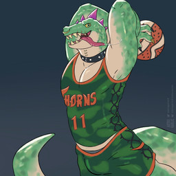 anthro ball basketball_(ball) basketball_uniform biceps bodily_fluids bottomwear bulge clothed clothing collar facial_piercing green_body holding_ball holding_object lip_piercing lip_ring looking_at_viewer male muscular muscular_anthro muscular_male nose_piercing nose_ring piercing ring_piercing roarball_(ball) saliva saliva_string septum_piercing septum_ring shirt shorts simple_background smile solo sportswear standing tail tank_top teeth tongue tongue_out tongue_piercing topwear uniform astrogarlic goat_(movie) sony_corporation sony_pictures modo_olachenko komodo_dragon lizard mammal monitor_lizard reptile scalie 1:1 digital_media_(artwork) hi_res