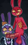 anthro anthro_on_anthro balls big_balls big_penis black_clothing black_dress bodily_fluids cleavage_cutout clenched_teeth clothed clothing cutout dress duo ear_grab erection femboy fist fur genital_fluids genitals gloves handwear huge_balls huge_penis humanoid_genitalia humanoid_penis hybrid_genitalia hybrid_penis imminent_sex intraspecies kneeling_oral_position looking_at_another looking_down maid_headdress maid_uniform male male/male medial_ring medial_ringed_humanoid_penis medial_ringed_hybrid_penis open_overalls overalls penis precum purple_body purple_clothing purple_fur purple_overalls questionable_consent red_balls red_body red_fur red_penis selfcest square_crossover teeth topless uniform vein veiny_penis white_clothing white_dress yellow_clothing yellow_gloves yellow_handwear yellow_sclera yellow_teeth diegothepig glitch_productions the_amazing_digital_circus evil_jax_(tadc) jax_(tadc) lagomorph leporid mammal rabbit absurd_res hi_res