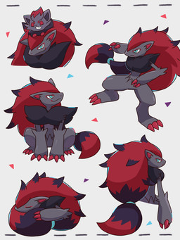 action_pose ambiguous_gender anthro blue_eyes claws duo eyes_closed feral fur grey_body grey_fur hair looking_back pose red_hair self_hug simple_background sitting smile solo teeth toothy_grin nekogyo122 nintendo pokemon generation_5_pokemon pokemon_(species) zoroark zorua 2025 3:4 absurd_res hi_res