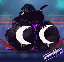 anthro areola big_butt big_moobs black_body black_fur bodily_fluids boots briefs butt clothing crescent_moon dreadlocks fighting_ring footwear fur huge_butt huge_moobs hyper hyper_butt male mask moobs moon musk musky_butt nipples obese obese_anthro obese_male overweight overweight_anthro overweight_male paint_on_body paint_on_butt purple_areola purple_body purple_boots purple_briefs purple_clothing purple_eyemask purple_footwear purple_fur purple_mask purple_nipples purple_underwear sharp_teeth shoes solo sports_mask sportswear sweat sweaty_butt teeth underwear wrestler wrestling_boots wrestling_briefs wrestling_mask wrestling_outfit nabb-kun smallfryspy shade_(nabb-kun) domestic_cat felid feline felis mammal 2026 hi_res