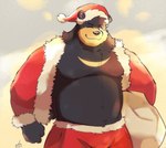 anthro belly black_body black_nose bottomwear bulge christmas_clothing christmas_headwear clothing hat headgear headwear holidays kemono male one_eye_closed overweight overweight_male pants santa_hat solo wink ginnosuke christmas santa_claus bear mammal 2023 absurd_res hi_res