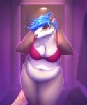 anthro belly big_belly big_breasts blue_hair breasts clothing curvy_figure female fur hair navel nude overweight overweight_anthro overweight_female solo thick_thighs underwear undressing voluptuous white_body white_fur wide_hips tenynn willow_(toxictoby) american_opossum mammal marsupial 2020 digital_media_(artwork)