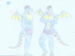 anthro biped black_hair blonde_highlights blue_body bulge color_swatch countershade_feet countershade_neck countershade_tail countershading crossed_arms facial_hair feet goatee hair highlights_(coloring) male markings membrane_(anatomy) membranous_wings nipples small_wings solo standing striped_markings striped_tail stripes tail tail_markings wings yellow_body yellow_countershading yellow_membrane yellow_nipples 47reaperz mythology drache talpimado dragon mythological_creature mythological_scalie scalie crayon_(artwork) full-length_portrait graphite_(artwork) hi_res portrait traditional_media_(artwork)