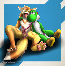 anal anatomically_correct anthro balls duo genitals handjob jerking knot male male/male masturbation oral penile penis rimming sex zandertheraccoon mario_bros nintendo yoshi_(character) canid canine dinosaur fox mammal prehistoric_species reptile scalie yoshi hi_res