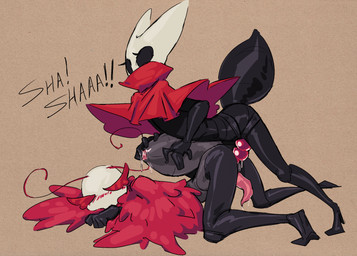 alternate_form anal anal_penetration antennae_(anatomy) anus arthropod_abdomen arthropod_abdomen_anus arthropod_abdomen_fingering ass_up bent_over black_body blush bodily_fluids bottomless clothed clothing dripping erection female female_penetrating female_penetrating_male fingering fingering_partner genital_fluids genitals male male/female male_penetrated object_in_ass pegging penetration penis precum precum_drip sex sex_toy sex_toy_in_ass sex_toy_insertion strapon tapering_penis text toying_partner vonepitaph hollow_knight:_silksong hollow_knight_(franchise) team_cherry hornet_(hollow_knight) trobbio_(hollow_knight:_silksong) arthropod english_text hi_res