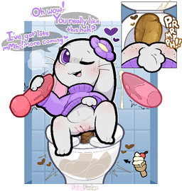 animal_genitalia animal_penis anthro biped blush bodily_fluids border breath butt canine_genitalia canine_penis clothed clothing clothing_lift cotton_tail cum cum_drip cum_on_penis dessert dialogue disembodied_penis dripping erection eyelashes feces feces_pile female female_pooping flavored_scat flower_accessory food genital_fluids genitals group handjob heart_symbol ice_cream knot knotted_penis male male/female navel one_eye_closed open_mouth open_smile penile penis pooping pooping_in_toilet presenting presenting_vulva purple_eyes scatplay sex shirt shirt_lift sitting sitting_on_toilet smile solo_focus speech_bubble sweater text tile tile_wall toilet topwear trio vulva wall_(structure) whiskers white_border young fairyfudge lantha lagomorph leporid mammal rabbit 2026 artist_name digital_media_(artwork) hi_res adult_(lore)