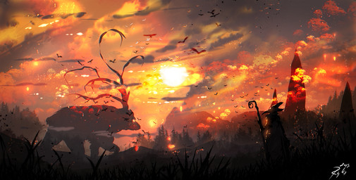 ambiguous_gender cloud day detailed_background duo feral magic_user outside sky standing sun ryky bear mammal 2017 digital_media_(artwork) hi_res