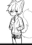 anthro clothing femboy kemono male solo tracksuit yamantauwu canid canine canis domestic_dog korean_jindo mammal spitz absurd_res hi_res monochrome