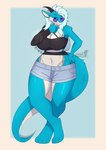 anthro arkets_(arkets) big_breasts black_horn blue_body blue_eyes blue_fur blue_hair blue_scales blue_tail breasts clothed clothing eyewear female fur glasses grey_body grey_fur grey_scales hair horn long_hair scales simple_background solo tail thick_thighs white_body white_fur white_scales white_tail wide_hips dreanzwolf mythology dragon furred_dragon furred_scalie mythological_creature mythological_scalie scalie hi_res