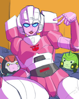 autobot blue_eyes female gesture hand_gesture machine metallic_body not_furry pink_body plushie v_sign dumbdelvon hasbro takara_tomy transformers arcee cybertronian humanoid robot robot_humanoid 2023 absurd_res hi_res