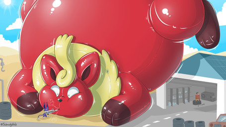 air_inflation air_puff car cloud garage garage_door glistening hose hose_in_mouth inflatable inflation motion_lines nuzzling ranged_weapon rocket_launcher sun text tire vehicle weapon nintendo pokemon chapeon shelby_(chapeon66) animate_inanimate eeveelution espeon flareon generation_1_pokemon generation_2_pokemon living_inflatable pokemon_(species) 16:9 absurd_res artist_name hi_res widescreen