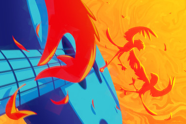 abstract_background acoustic_guitar ambiguous_gender dancing duo feathers feral guitar musical_instrument plucked_string_instrument psychedelic_background silhouette string_instrument bassybefuddle conditional_dnp avian bird 3:2