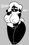 anthro big_breasts biped black_body black_ears black_fur breasts female fur hair hand_on_breast hooves huge_breasts huge_thighs laugh multicolored_body multicolored_fur open_mouth solo tail text thick_thighs two_tone_body two_tone_fur vocalization vowelless vowelless_vocalization white_body white_fur white_hair white_tail wide_hips wool_(fur) nonbinary_bunny ultimate_chicken_horse sheep_(ultimate_chicken_horse) bovid caprine mammal sheep 2022 monochrome