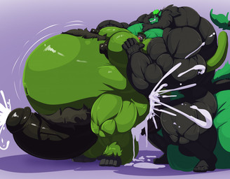 anal anthro balls big_balls big_muscles big_penis black_nipples black_penis bodily_fluids countershading cum cum_inflation cum_inside drooling duo ejaculation erection fangs fur genital_fluids genitals green_balls green_body green_countershading green_fur grin hand_on_chest holding_another huge_balls huge_muscles huge_penis hyper hyper_balls hyper_genitalia hyper_muscles hyper_penis inflation male male/male musclegut muscular muscular_male neck_tuft nipples nude open_mouth penis plantigrade saliva sex smile standing tail teeth thick_penis tongue tongue_out tuft vein veiny_penis bobert mythology thomas_green canid canine canis dragon haplorhine hybrid mammal monkey mythological_creature mythological_scalie primate scalie wolf 2021