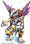 feral male simple_background solo tail white_background wings karabiner bandai_namco digimon digimon_(species) dinosaur dromaeosaurid metalgreymon prehistoric_species reptile scalie theropod velociraptor 2002