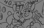 anthro banner clothed clothing detailed_background dress duo eyes_closed female furniture hand_holding hat headgear headwear husband_and_wife inside male married_couple mature_female mature_male picture_frame sofa text whiskers conditional_dnp tangerine_(artist) disney inktober zootopia bonnie_hopps stu_hopps lagomorph leporid mammal rabbit 2023 hi_res monochrome