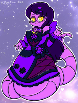 5_fingers anthro clothing dress eyewear female fingers flower glasses hair heart_symbol leglet plant purple_body purple_hair solo tail yellow_eyes lewdchuu nintendo pokemon lavender_(lewdchuu) arbok generation_1_pokemon pokemon_(species) 3:4 hi_res