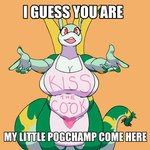 60percentscalie anthro apron apron_only big_breasts breasts clothing colored english_text female generation_5_pokemon green_body happy nintendo open_mouth pokemon pokemon_(species) rose_(n4ckl3) serperior solo spread_arms tail text thick_thighs ugh_fine_i_guess_you_are_my_little_pogchamp white_body