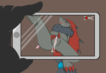 anthro bodily_fluids camera_view cellphone cum cum_in_vagina cum_inside disembodied_hand duo electronics female genital_fluids genitals holding_object holding_phone phone photographer recording sex_toy solo_focus vibrator vulva lady-darky nintendo pokemon canid canine generation_5_pokemon mammal pokemon_(species) zoroark