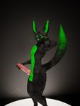 animal_genitalia anthro balls belly big_balls big_butt big_knot big_penis black_body black_fur black_tail black_whiskers butt dipstick_tail dominant dominant_male fur fur_markings genitals green_balls green_belly green_body green_ears green_eyes green_fur green_nose green_sheath green_tail green_tail_tip green_whiskers hand_on_penis humanoid_hands knot looking_at_viewer male markings pawpads paws penis pose posing_for_picture sheath simple_background simple_markings solo standing tail tail_markings thick_thighs whiskers ayeris23 mythology wade_black canid canine canis mammal mythological_canine mythological_creature rexouium werecanid werecanine werecreature werewolf wolf 3:4 3d_(artwork) absurd_res digital_media_(artwork) hi_res pinup