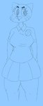 accessory anthro blue_background bottomwear clothed clothing eyelashes female front_view fur looking_away pin_accessory pin_button shirt simple_background skirt solo standing topwear roccorox cartoon_network the_amazing_world_of_gumball nicole_watterson domestic_cat felid feline felis mammal 2017 digital_media_(artwork) monochrome sketch