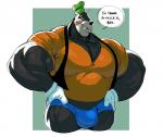 anthro big_muscles boosterpang bottomwear bulge canid canine canis clothing daddyfication disney domestic_dog gloves goofy_(disney) handwear huge_muscles hyper hyper_muscles male mammal muscular muscular_anthro muscular_male shorts solo standing