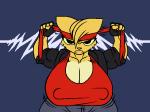 angry anthro big_breasts breasts cleavage clothed clothing female fur hair huge_breasts looking_at_viewer muscular muscular_anthro muscular_female nipple_outline nipples solo wide_hips yellow_body yellow_fur jmadoc microsoft prequel_adventure the_elder_scrolls katia_managan domestic_cat felid feline felis khajiit mammal 4:3