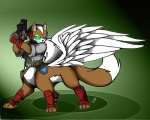 armor claws dipstick_tail feathered_wings feathers gun handgun male markings pistol quadruped ranged_weapon solo tail tail_markings taurification taurified weapon what_has_science_done wings whitefox89 nintendo star_fox fox_mccloud reflector canid canid_taur canine canine_taur fox fox_taur mammal mammal_taur taur 5:4