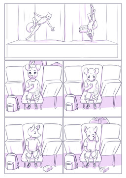 anthro athletic athletic_anthro athletic_male backpack biped border bottomwear buckteeth bulge clothed clothed_anthro clothed_male clothing dancing duo erection erection_under_clothing eyebrows food fully_clothed fully_clothed_anthro fully_clothed_male genitals male penis pole pole_dancing popcorn public public_exposure rodent_tail shirt shorts shota small_penis solo tail teeth topwear underwear underwear_only whiskers white_border young young_anthro young_male aogami mammal mouse murid murine rodent absurd_res comic hi_res monochrome multiple_scenes
