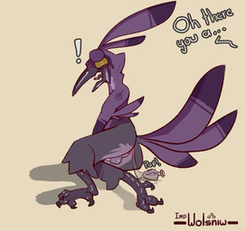 anthro buttplug caught_in_the_act caught_masturbating embarrassed feathers genitals lube male masturbation multicolored_body plug_(sex_toy) purple_body sex_toy solo text yellow_eyes impwolsniw winslow_(impwolsniw) avian
