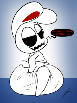 anthro clothed clothing diaper diaper_only feces full_diaper looking_at_viewer simple_background soiled soiled_diaper soiling solo tail talking_to_viewer text topless unclean_diaper used_diaper wearing_diaper white_body liljdude chikn_nuggit iscream_(chikn_nuggit) lagomorph leporid mammal rabbit digital_media_(artwork) english_text hi_res nonbinary_(lore)