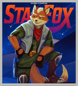 anthro arwing black_lips boots clothed clothed_anthro clothed_male clothing eyebrows fluffy fluffy_tail footwear fully_clothed fully_clothed_anthro fully_clothed_male gloves green_eyes hand_on_hip handwear kerchief lips male neckerchief neckwear poster shoes smile solo space spacecraft star tail teeth text topwear vehicle vest whiskers etheroorb nintendo star_fox fox_mccloud canid canine fox mammal english_text hi_res