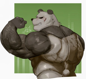 anthro back_muscles barazoku black_body black_fur black_nose butt facial_scar fist flexing fur male multicolored_body multicolored_fur muscular muscular_anthro muscular_male scar sharp_teeth small_tail solo tail teeth white_body white_fur toastysharky beastars gouhin_(beastars) bear giant_panda mammal 2025 english_description