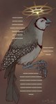 binary_code feathers feral halo markings number open_mouth side_view smile solo spots spotted_body spotted_feathers text iguanamouth fursona_generator avian bird finch oscine passerine animated short_playtime signature translated