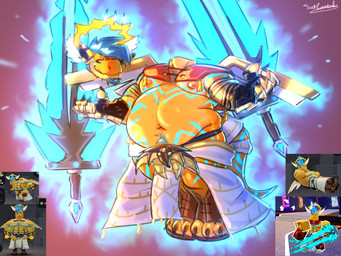 action_scene angelic anthro aura battle beard detachable divine facial_hair fighting_pose hairy magic male male/male melee_weapon modular pose ruffleztheampharos slightly_chubby solo sword weapon suchlambada17 mythology roblox dragon mythological_creature mythological_scalie scalie hi_res